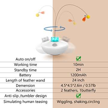 Oxawo Interactive Cat Toys Cat Exercise Tumbler, Rechargeable Cat Toys for Indoor Cats Spin Butterfly Game Teasing Kitty, Extra Long Feather Wand (P33 cat Toys)