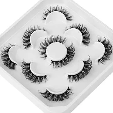 Eyelashes 3D Volume Russian Strip Lashes Natural Soft Wispy Curly Cat Eye Faux Mink Lashes Look like Extensions 5 Pairs by Yawamica