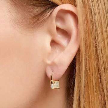 MEVECCO Lock Earrings 18K Gold Plated Minimalist Charm