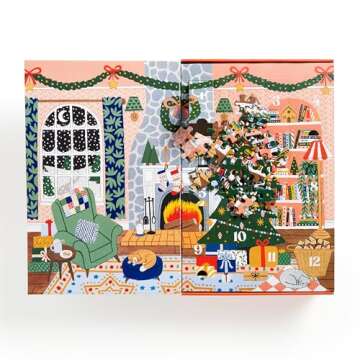 Galison Home for The Holidays Christmas Countdown – 12 Days of Puzzles Featuring 12 Cozy Illustrations That Come Together As One Holiday Image