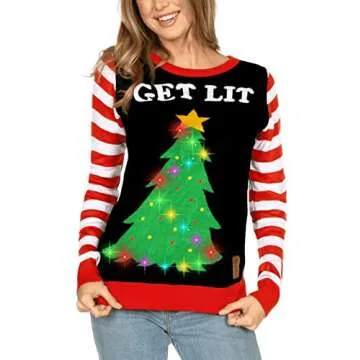 Tipsy Elves Women's Light Up Christmas Sweater - Black Lit Funny Ugly Christmas Sweater Female: X-La...