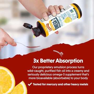 Barlean's Omega 3 Fish Oil Liquid Supplement, Lemon Crème, 1080mg of Omega 3 EPA and DHA Fatty Acid, 16 oz