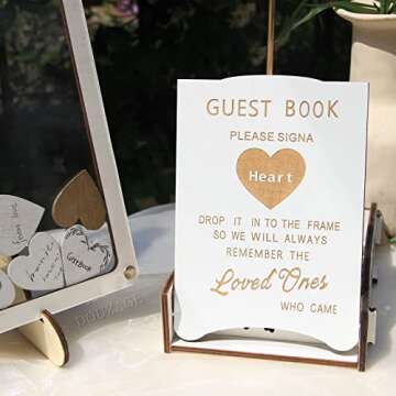 DOUXAGE White Wedding Guest Book Alternative,Guest Book Wedding Reception,Baby Shower Guest Book alternative-80pcs Hearts with Wooden Box- Unique Wedding Decorations