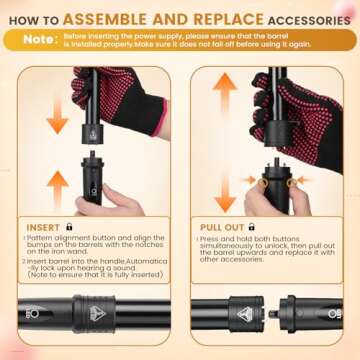 5 In 1 Curling Wand Set, Curling Iron Interchangeable Ceramic Barrels (0.35-1.25 Inch), Heating Hair Curler Kit with Protective Glove & 2 Clips Ceramic Coated for All Hair Types, Gift for Girls, Women