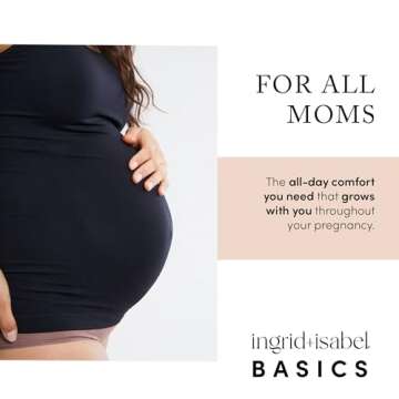 Ingrid & Isabel Basics - Belly Support Maternity Cami - Black Maternity Camisole, Black (M/L)