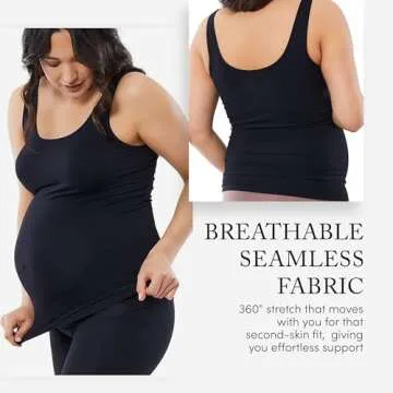 Ingrid & Isabel Basics - Belly Support Maternity Cami - Black Maternity Camisole, Black (M/L)