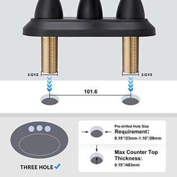 BRAVEBAR 4 Inch Bathroom Sink Faucet Black - 2 Handle Centerset Bathroom Faucets | 360° Swivel Spout Vintage Vanity Faucet Bathroom with Pop-up Drain Assembly and Water Supply Hoses Matte Black