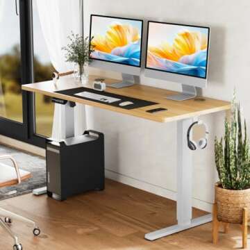 SMUG Standing Desk, Adjustable Height Electric Sit Stand Up Down Computer Table, 63x24 Inch Ergonomi...