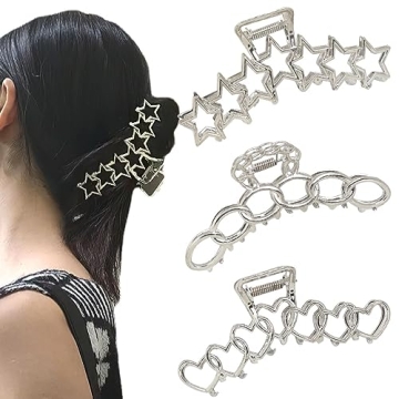 3 PCS Y2K Metal Hair Claw Clips - Big Silver Alloy Claw Accessories for Women
