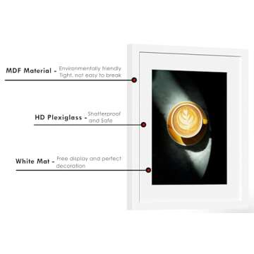 PEALSN 11x14 Picture Frame, Display Pictures 8 x 10 with Mat or 11 x 14 Without Mat for Wall Mounting Display, Photo Frames, White.