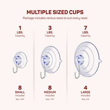 SEWANTA All-Purpose Suction Cup Hooks [10PK Combo Set] Powerful Window Suction Cups with Hooks Use to Hang On Glass, Windows, Doors, Mirrors, Tiles. Set Includes: 2 Large, 4 Medium, 4 Small