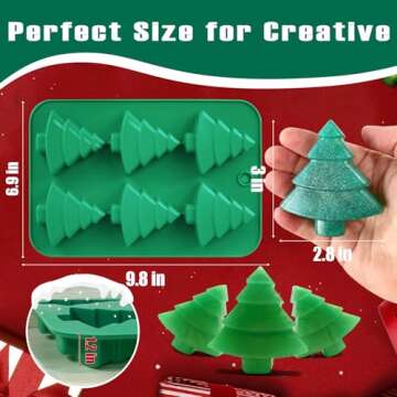 Christmas Tree Silicone Molds 2PCS for Soap Chocolate Candy Cake Cocoa Bomb Bath Bomb Ice Candle Food, 3D Xmas Themed Treat Baking & Freezing Tray BPA Free Food Grade Holiday Moulds