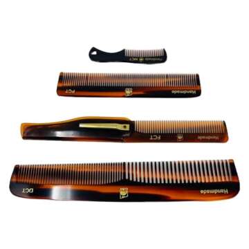 G.B.S Handmade Stylish Comb Set- Hair Styling Grooming For Men, Women Fine Toothed Tortoise Combs Pack of 4 1 DCT Dressing, 1 FCT Folding, 1 PCT Pocket & 1 MCT Mustache Comb