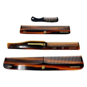 G.B.S Handmade Stylish Comb Set- Hair Styling Grooming For Men, Women Fine Toothed Tortoise Combs Pack of 4 1 DCT Dressing, 1 FCT Folding, 1 PCT Pocket & 1 MCT Mustache Comb