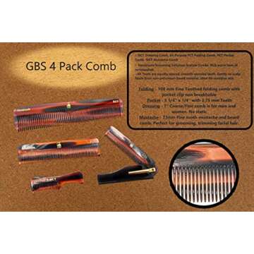 G.B.S Handmade Stylish Comb Set- Hair Styling Grooming For Men, Women Fine Toothed Tortoise Combs Pack of 4 1 DCT Dressing, 1 FCT Folding, 1 PCT Pocket & 1 MCT Mustache Comb