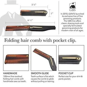G.B.S Handmade Stylish Comb Set- Hair Styling Grooming For Men, Women Fine Toothed Tortoise Combs Pack of 4 1 DCT Dressing, 1 FCT Folding, 1 PCT Pocket & 1 MCT Mustache Comb
