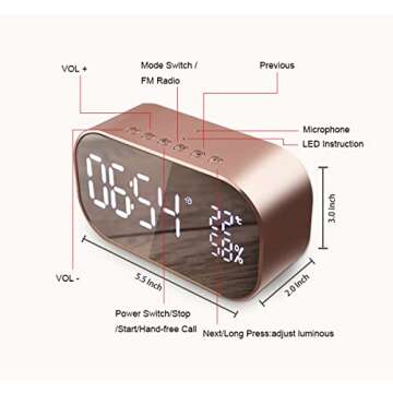 Enjoy Best Time Digital Radio Alarm Clock,Wirless Bluetooth Speaker Clock USB Charging AUX TF Card Play for Desktop(Rose Gold)