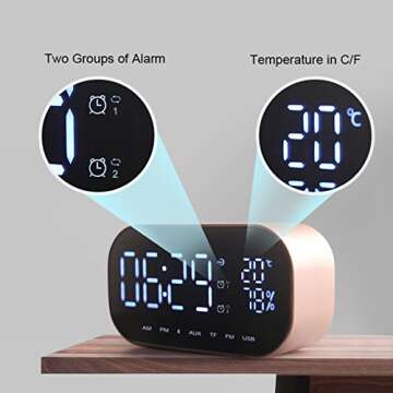 Enjoy Best Time Digital Radio Alarm Clock,Wirless Bluetooth Speaker Clock USB Charging AUX TF Card Play for Desktop(Rose Gold)