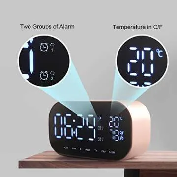 Enjoy Best Time Digital Radio Alarm Clock,Wirless Bluetooth Speaker Clock USB Charging AUX TF Card Play for Desktop(Rose Gold)