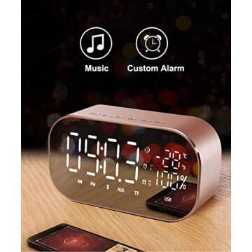 Enjoy Best Time Digital Radio Alarm Clock,Wirless Bluetooth Speaker Clock USB Charging AUX TF Card Play for Desktop(Rose Gold)
