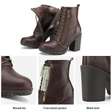 DREAM PAIRS Women's Combat Ankle Boots Chunky Heel Lace up Fashion Heeled Booties,Size 9,Brown,Silverado