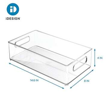 iDesign Linus BPA-Free Plastic Stackable Deep Organizer Bin with Handles - 14.6" x 8" x 4", Clear