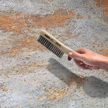 Osborn 83008SP Economy Shoe Handle Stainless Steel Wire Scratch Brush, 0.012" Fill Diameter, 5-1/4" Brush Length, 1-1/16" Brush Width, 10" Overall Length