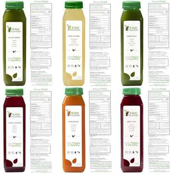 3 Day Juice Cleanse by Raw Fountain, All Natural Raw Detox Cleanse, Juicing for Body Rest, Cold Pressed Juice Fast, Great Way to Jumpstart a Healthy Diet, 18 Bottles 12oz, 3 Ginger Shots
