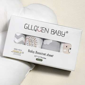 Gllquen Baby Bassinet Sheets 4 Pack - Breathable Cozy Fitted Floral Pattern