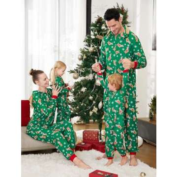PATPAT Family Christmas Pajamas Matching Set Xmas Holiday Zip Up One Piece PJs Hooded Women Men Kid Baby Sleepwear Green Kids: 3-4 Years