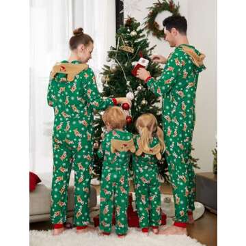 PATPAT Family Christmas Pajamas Matching Set Xmas Holiday Zip Up One Piece PJs Hooded Women Men Kid Baby Sleepwear Green Kids: 3-4 Years