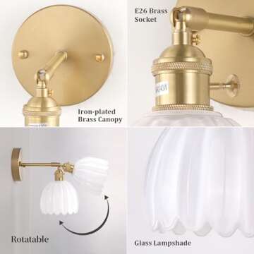 Shenmoyl Vintage Battery Operated Wall Sconce with White Tulip Glass Lampshade Rechargeable Battery Powered Wall Light with Remote Control for Bedside Bedroom Doorway