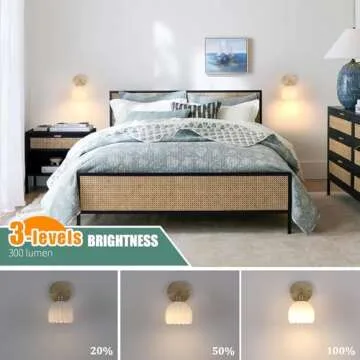 Shenmoyl Vintage Battery Operated Wall Sconce with White Tulip Glass Lampshade Rechargeable Battery Powered Wall Light with Remote Control for Bedside Bedroom Doorway