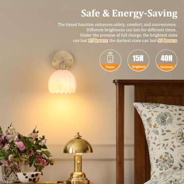 Shenmoyl Vintage Battery Operated Wall Sconce with White Tulip Glass Lampshade Rechargeable Battery Powered Wall Light with Remote Control for Bedside Bedroom Doorway
