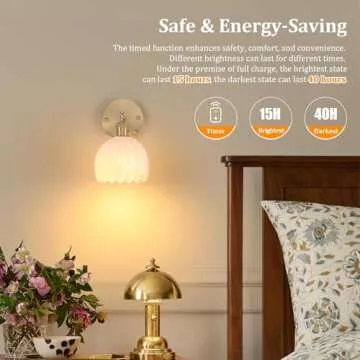 Shenmoyl Vintage Battery Operated Wall Sconce with White Tulip Glass Lampshade Rechargeable Battery Powered Wall Light with Remote Control for Bedside Bedroom Doorway