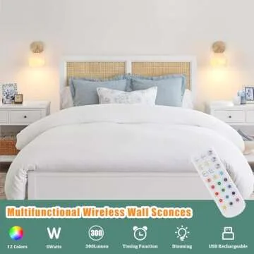 Shenmoyl Vintage Battery Operated Wall Sconce with White Tulip Glass Lampshade Rechargeable Battery Powered Wall Light with Remote Control for Bedside Bedroom Doorway