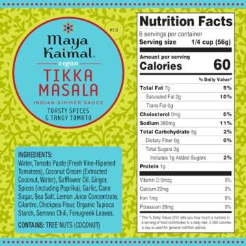 Maya Kaimal Vegan Tikka Masala Simmer Sauce, 12.5 oz, Mild Indian Simmer Sauce with Tomato and Toast...