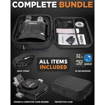 CREATIVE XP Pro Night Vision Binoculars - Digital Infrared, 4" Screen, 2X Zoom - Essential Deer Hunting Accessories, Tactical Gear, Security Goggles, Military Grade - 32GB Card, Neck Strap, Case