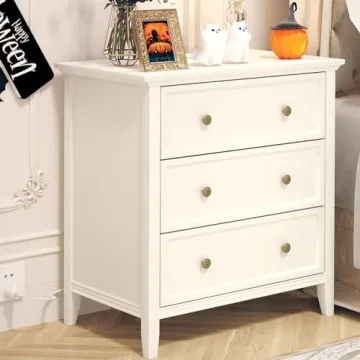 IKENO Stylish White Nightstand with Charging Station