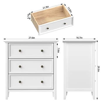 IKENO Stylish White Nightstand with Charging Station