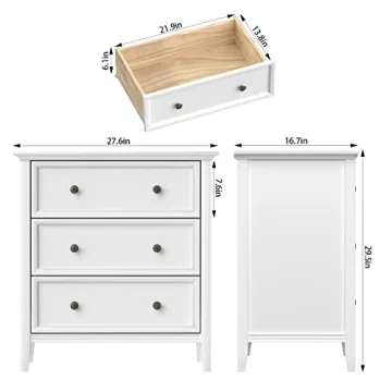 IKENO Stylish White Nightstand with Charging Station