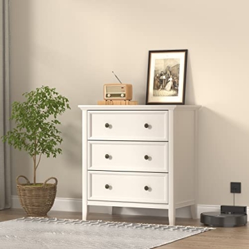 IKENO Stylish White Nightstand with Charging Station