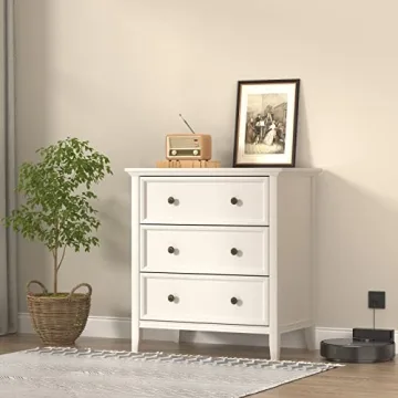 IKENO Stylish White Nightstand with Charging Station