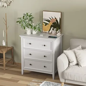 IKENO Stylish White Nightstand with Charging Station