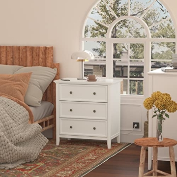 IKENO Stylish White Nightstand with Charging Station