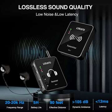 LEKATO MS-1 Wireless in Ear Monitor System, 2.4G Stereo in-Ear Monitoring with Wireless Transmitter Receiver Clip On, One to More, Auto-Pairing, Wireless IEM for Studio, Band Rehearsal,Small Gig