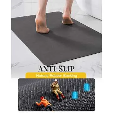 MontVoo -Bath Mat Rug-Rubber Backing Non Slip Quick Dry Absorbent Thin Bathroom Rugs Fit Under Door-Faux Suede Surface Bathroom Floor Mats-Shower Rug for in Front of Bathtub Shower Dark Grey 16"x24"