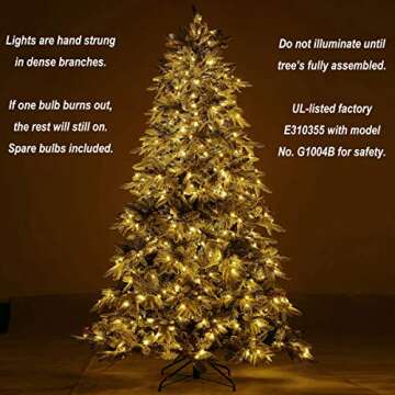 LordofXMAS Flocked Prelit Artificial Christmas Tree 7.5 feet Pine with LED Lights