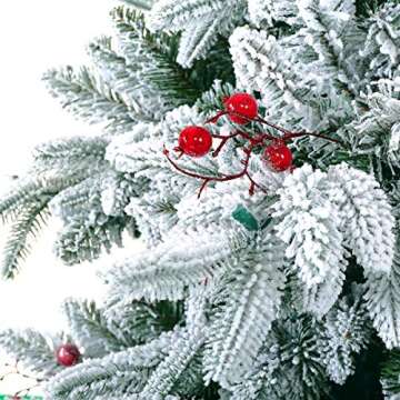 LordofXMAS Flocked Prelit Artificial Christmas Tree 7.5 feet Pine with LED Lights