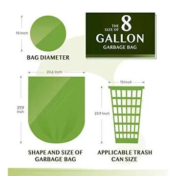 Compostable Trash Bags - FORID 8 Gallon Garbage Bags 150 Count Trash Can Liners 30 Liter Unscented Medium Wastebasket Bags for Kitchen Bathroom Home Office Garbage Can (5Rolls/Green) - Durable & Thick